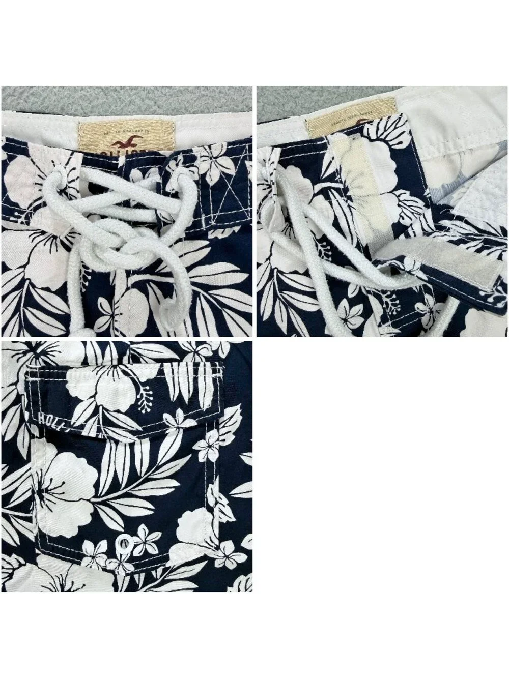 Hollister Board Shorts Mens Small S Navy Blue White Floral Surfing Swim Trunks